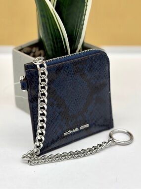 Michael Kors Jet Set Travel Medium Snake Embossed Chain Wallet Card Case